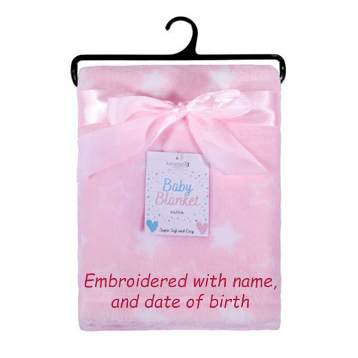 PERSONALISED BABY BLANKET EMBROIDERED STARS PINK BLANKET