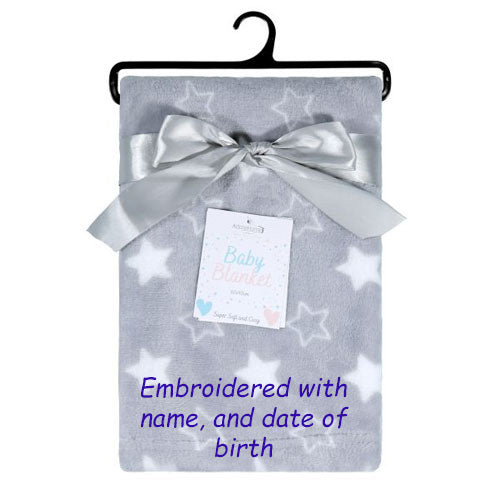 PERSONALISED BABY BLANKET EMBROIDERED STARS GREY BLANKET