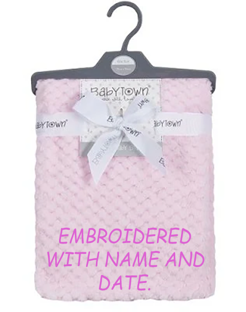 Personalised embroidered BABY WAFFLE BLANKET 75CM-90CM PINK