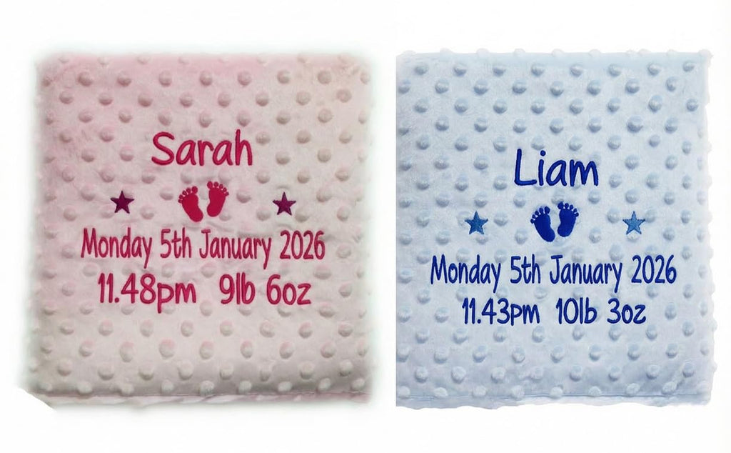 PERSONALISED BABY BLANKET EMBROIDERED SOFT BUBBLE ITALIC FONT BABY BOY GIRL GIFT