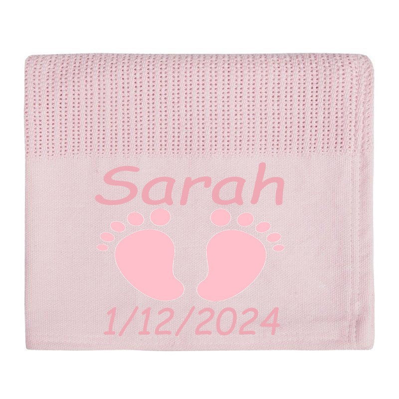Personalised Embroidered Baby FEET  Blanket for Girls FEET DESIGN