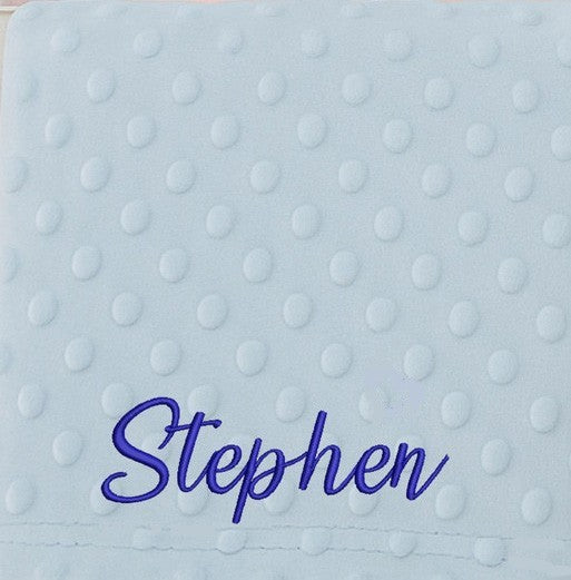 PERSONALISED BABY BLANKET EMBROIDERED SOFT DIMPLE BLANKET BLUE