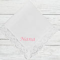 Lace Personalised Handkerchief - Embroidered Name on White Cotton Ladies Hanky