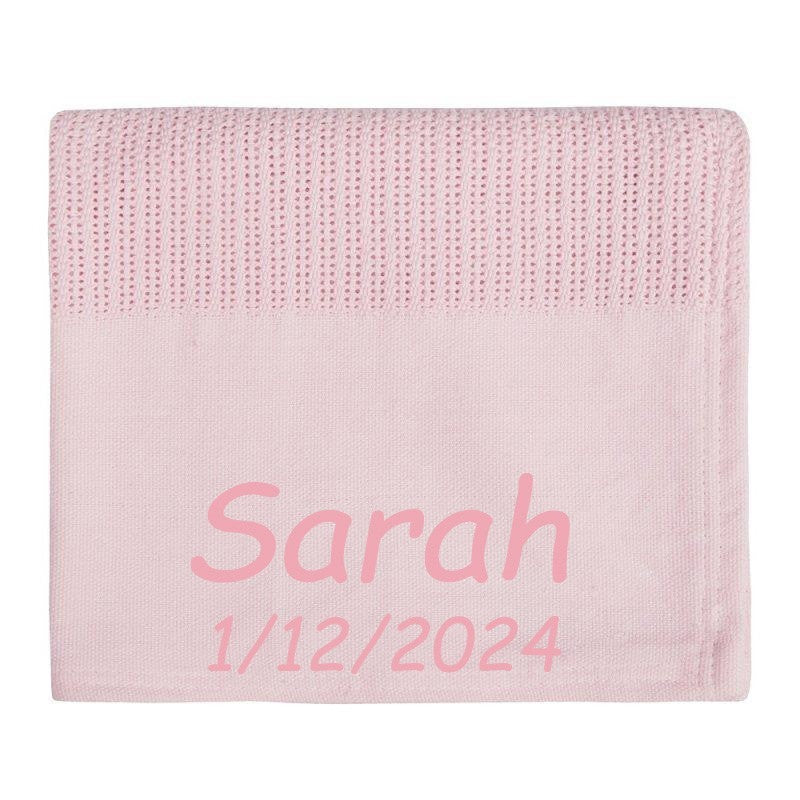 Personalised Embroidered Baby Blanket for Girls Pink
