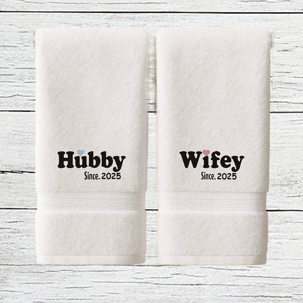 Personalised Embroidered Hubby and Wifey Bath Towel Set