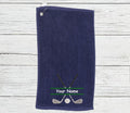 Personalised Golf Towel embroidered with golf clubs and Name   Choice of colours