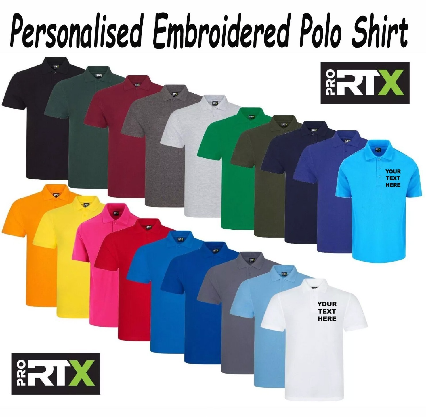 Embroidered Polo Shirt Personalised Custom Embroider your text unisex workwear