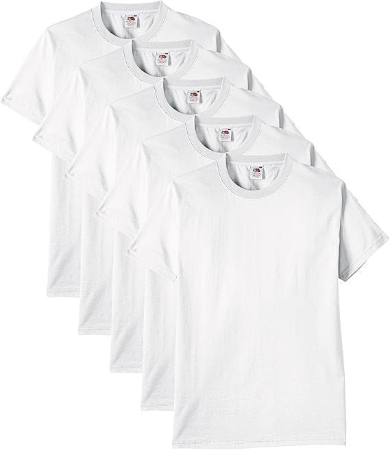 5 PACK  WHITE MEN'S FRUIT OF THE LOOM PLAIN 100% COTTON BLANK T SHIRT