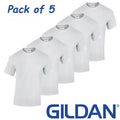 5 PACK  White Gildan Mens T-Shirt Heavy Cotton Plain Short Sleeve Tee Top