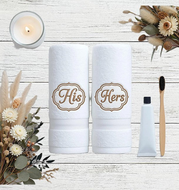 Embroidered His & Hers Hand Towel Set Wedding Gift Choice Of Colours