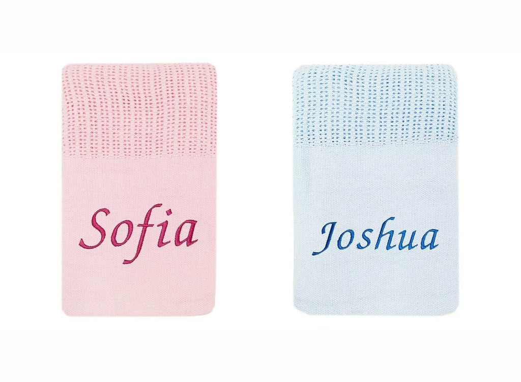 Personalised Baby Girl Boy Unisex Blanket Embroidered Name  Pink Blue