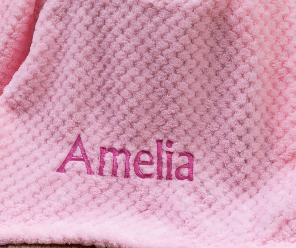 Personalised  embroidered BABY WAFFLE BLANKET 75CM-90CM PINK