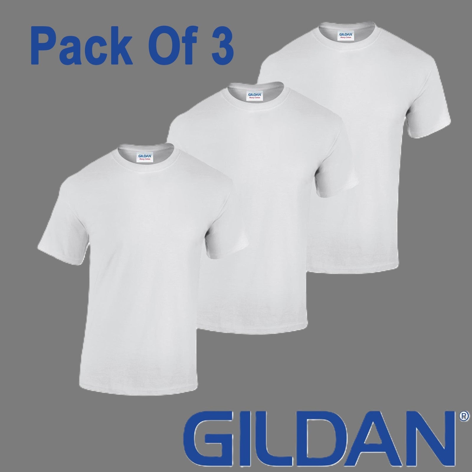3 PACK Gildan Mens T-Shirt Heavy Cotton Plain Short Sleeve Tee Top White T-Shirt