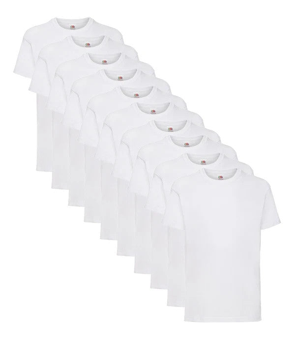 10 PACK  WHITE MEN'S FRUIT OF THE LOOM PLAIN 100% COTTON BLANK T SHIRT