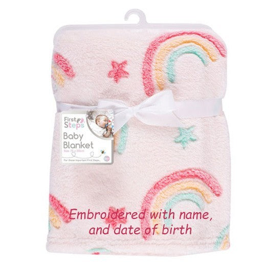 PERSONALISED BABY BLANKET EMBROIDERED RAINBOW STARS BLANKET