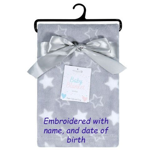 PERSONALISED BABY BLANKET EMBROIDERED STARS GREY  BLANKET