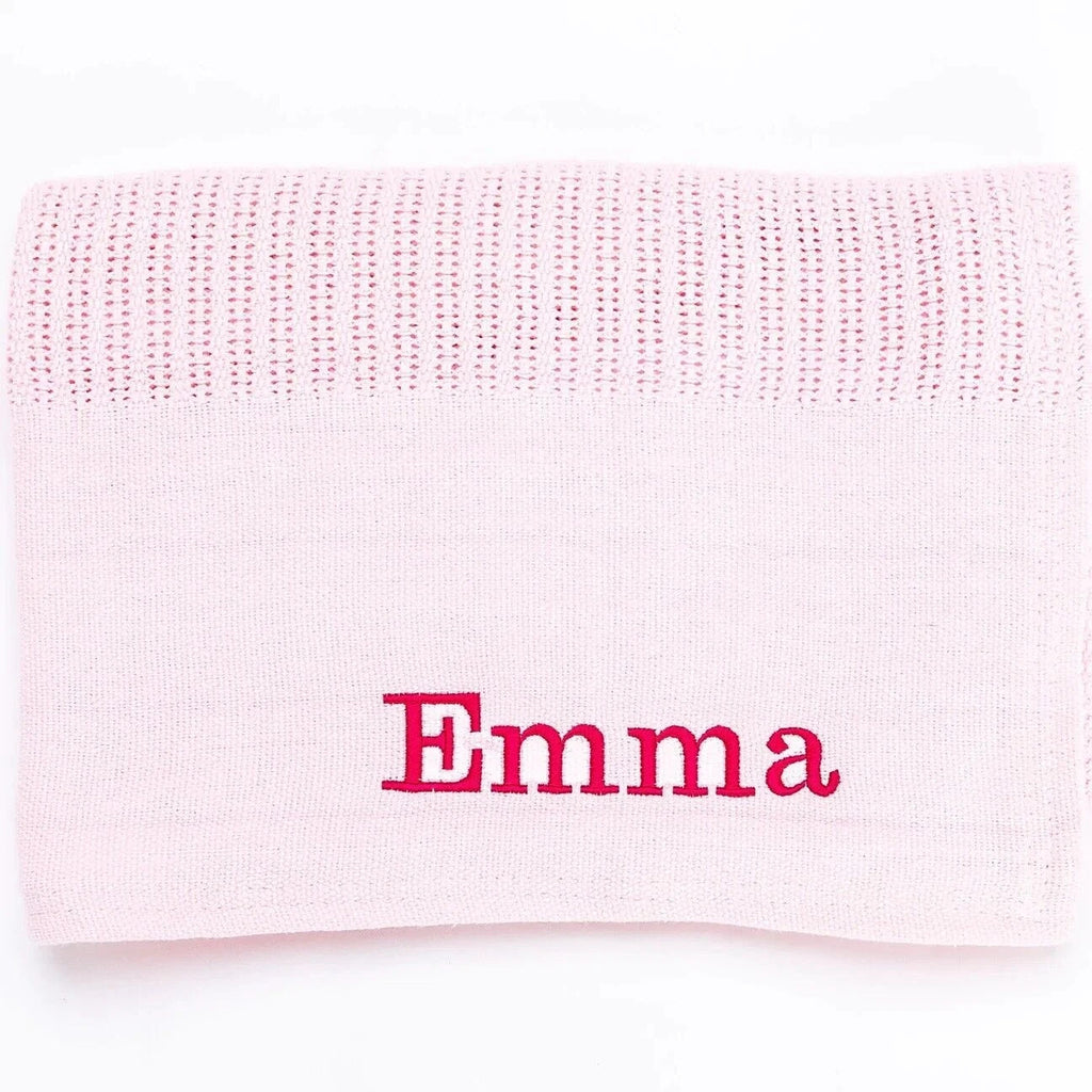 Personalised Baby Girl Boy Unisex Blanket Embroidered Name  Pink Blue
