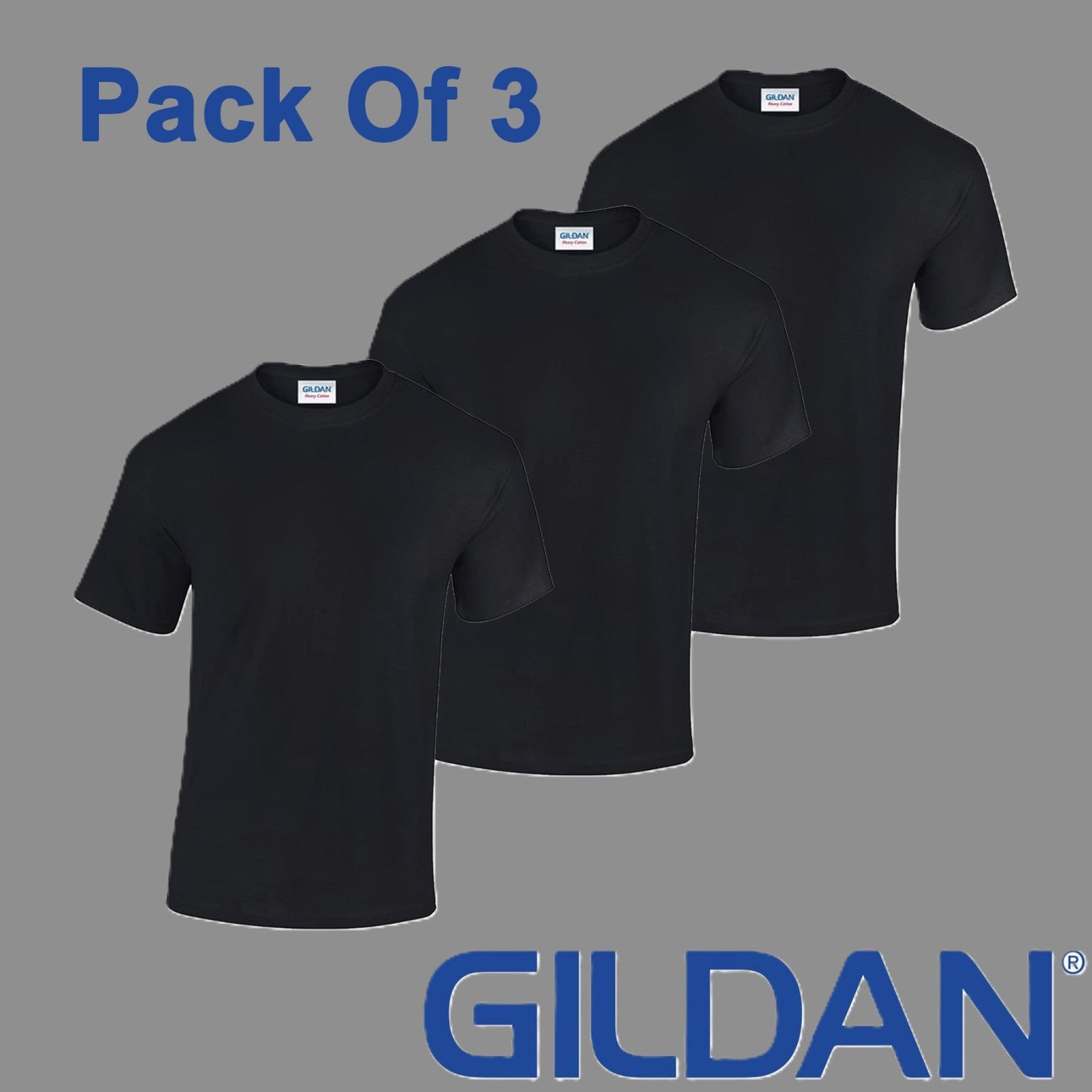 3 PACK Gildan Mens T-Shirt Heavy Cotton Plain Short Sleeve Tee Top Black T-Shirt
