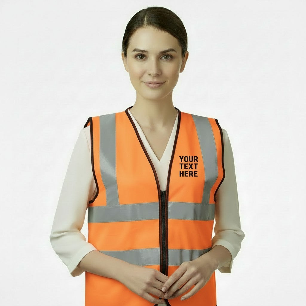 PERSONALISED ORANGE HI VIS VEST  HIGH VISIBILITY SAFETY WAISTCOAT