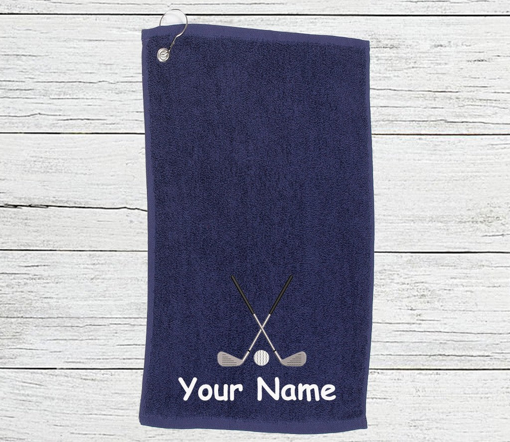 Personalised Golf Towel embroidered with golf clubs and your text/name