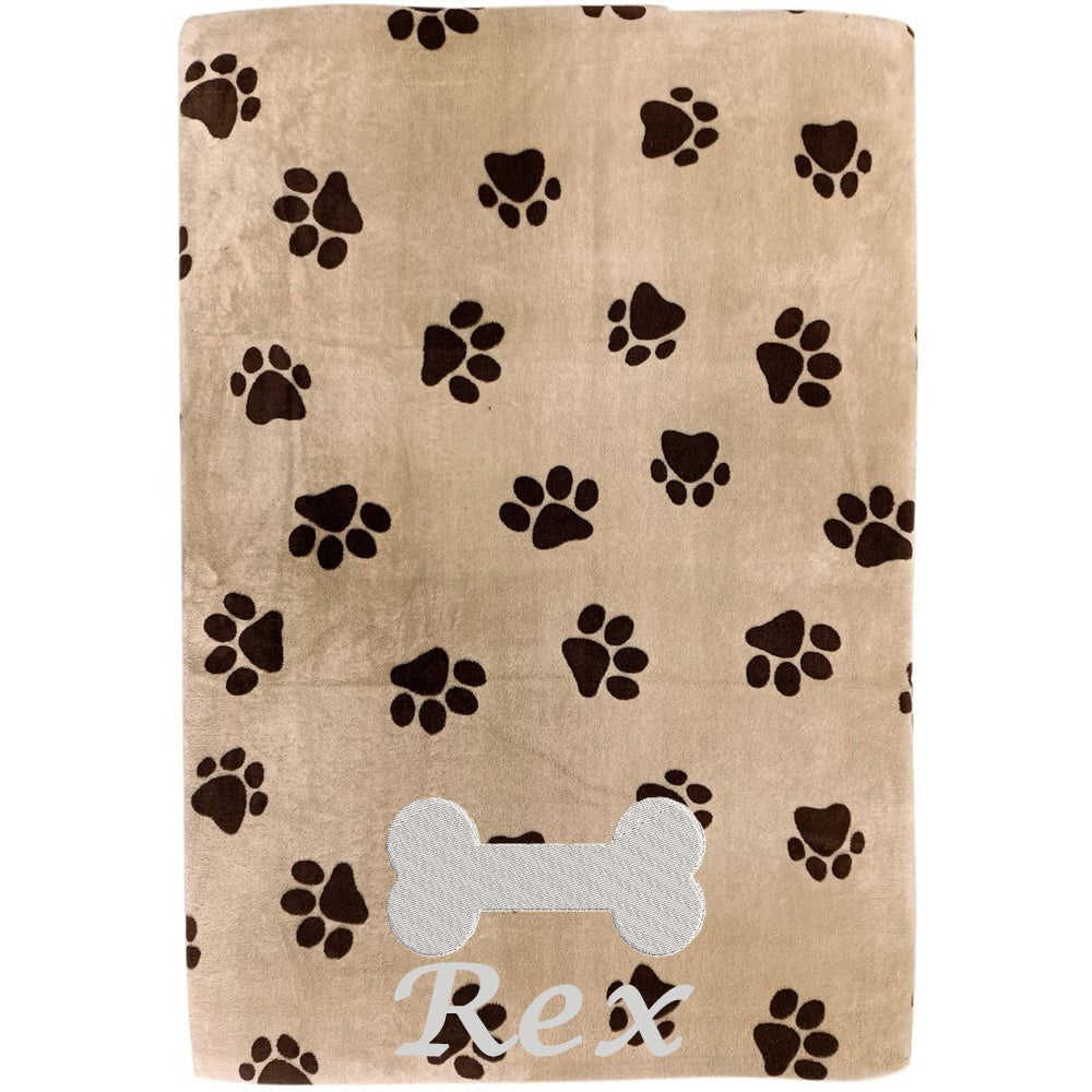 Personalised Dog Pet Blanket Puppy Name Bed Throw  Gift Bone Design