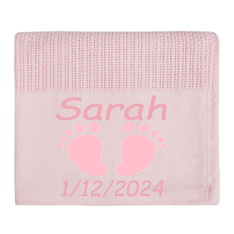 Personalised Embroidered Baby FEET Blanket for Girls FEET DESIGN