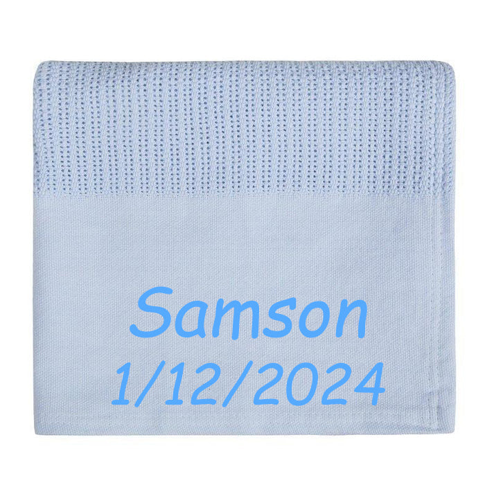 Personalised Embroidered Baby Blanket for Boys Blue