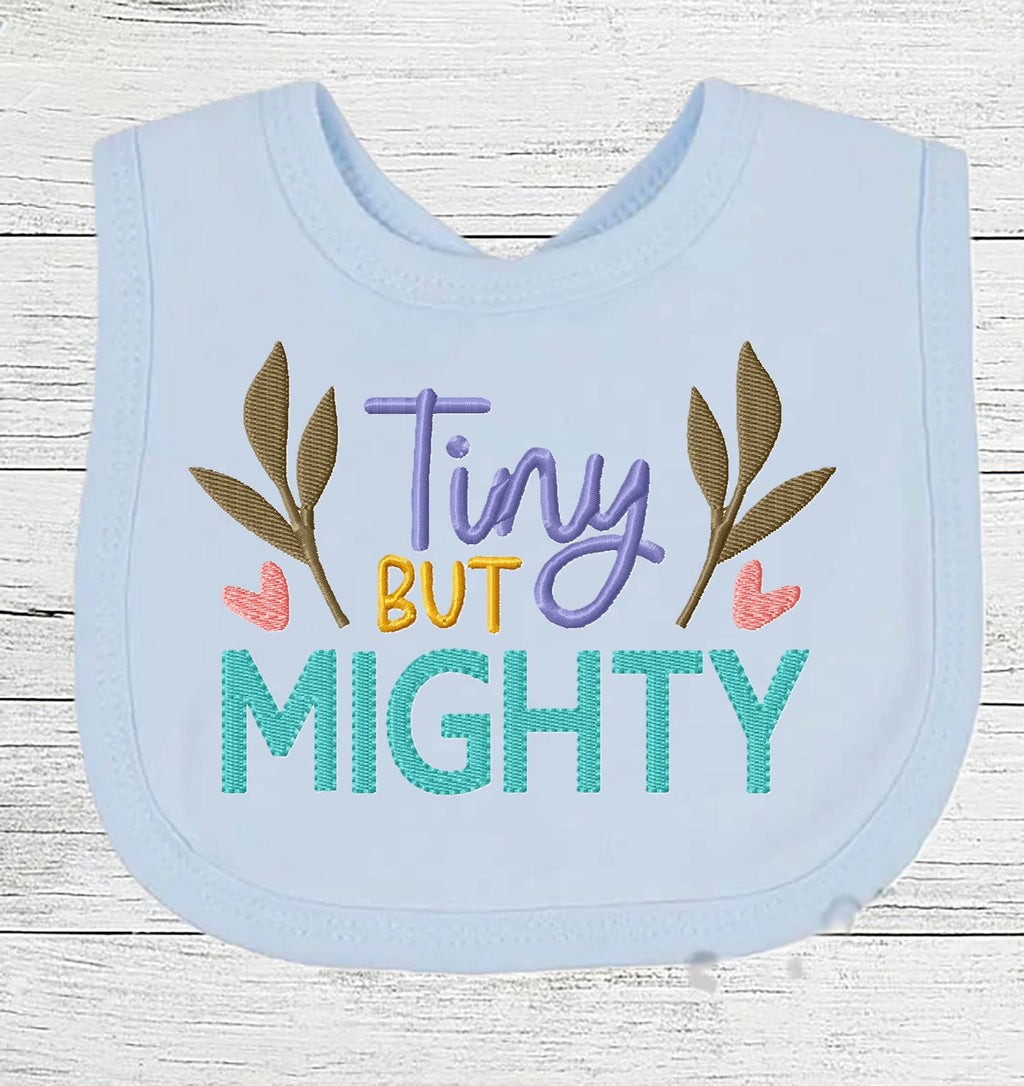 Funny Baby Bib "Tiny But MIGHTY" Boy Girl Gift EMBROIDERED BABY BIB
