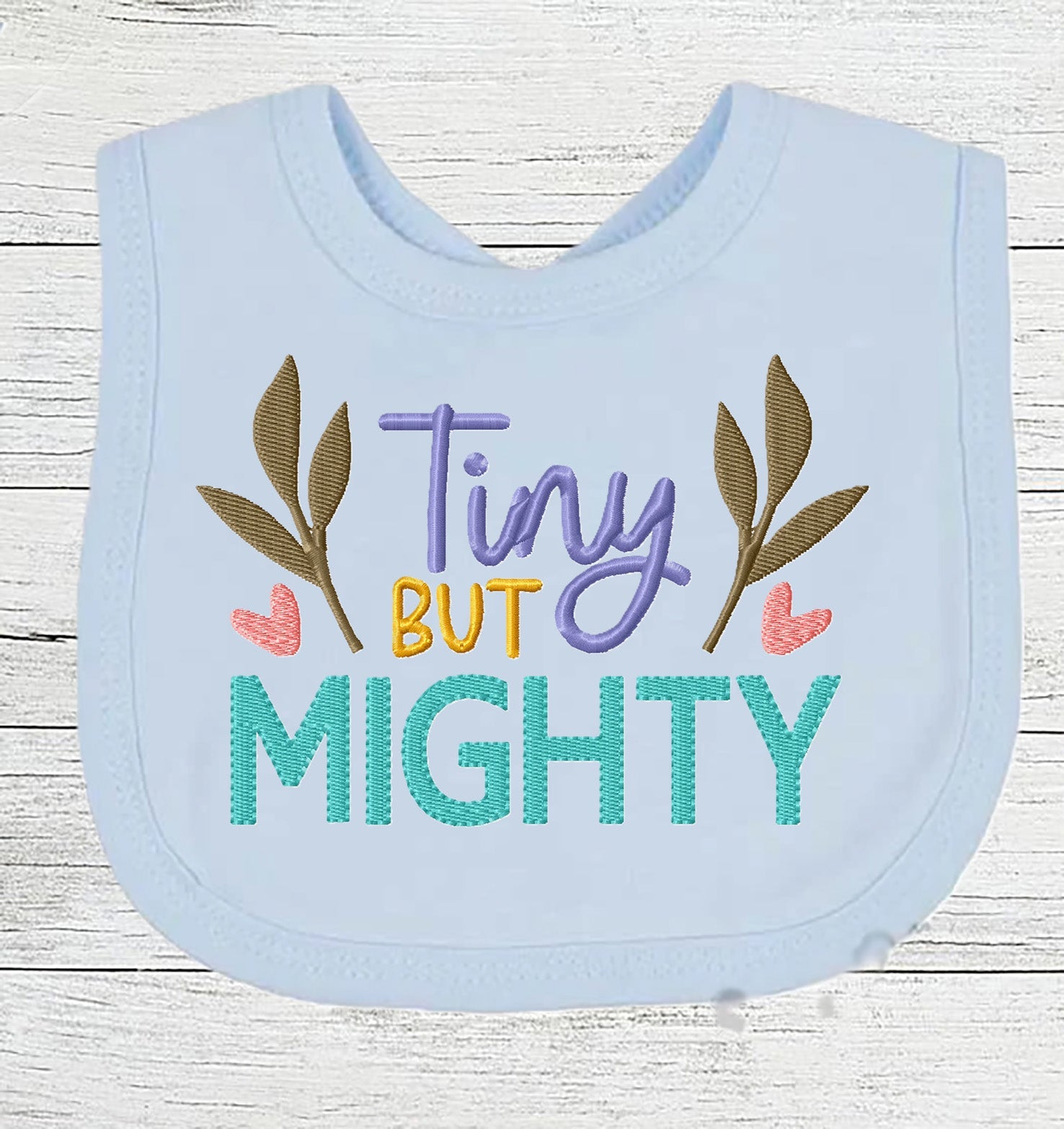 Funny Baby Bib "Tiny But MIGHTY" Boy Girl Gift EMBROIDERED BABY BIB