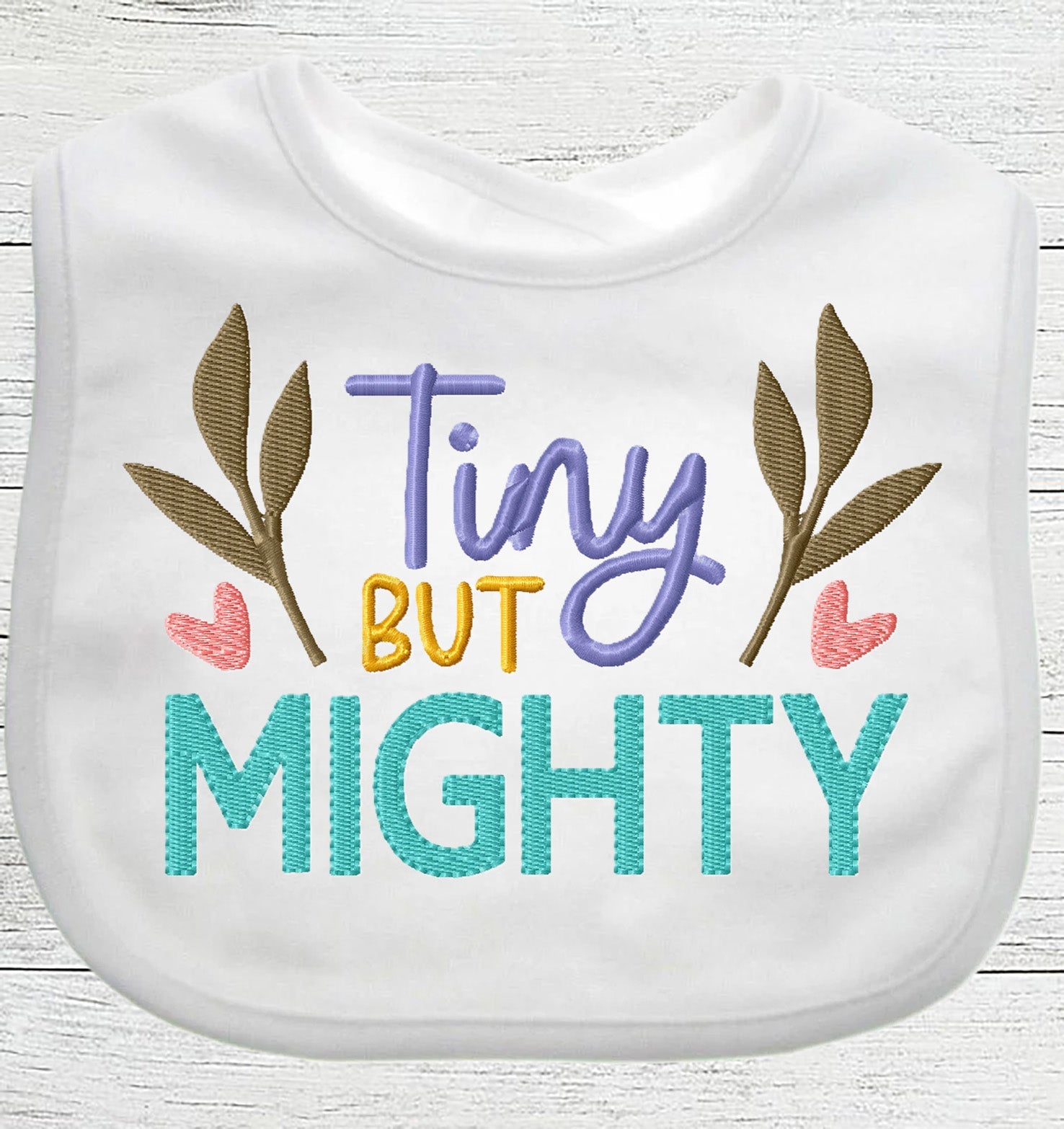 Funny Baby Bib "Tiny But MIGHTY" Boy Girl Gift EMBROIDERED BABY BIB