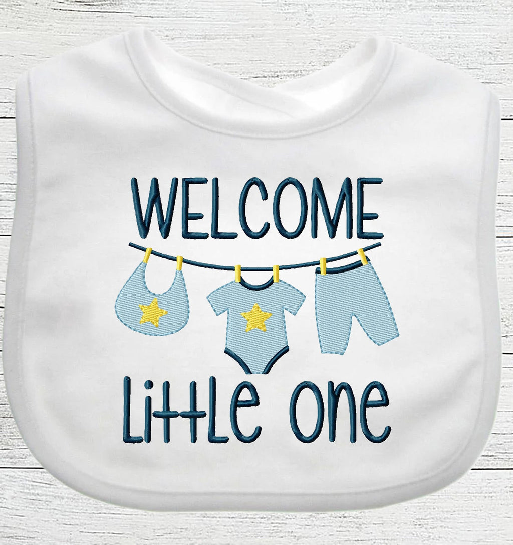 Funny Baby Bib "Welcome Little One" Boy Girl Gift EMBROIDERED BABY BIB