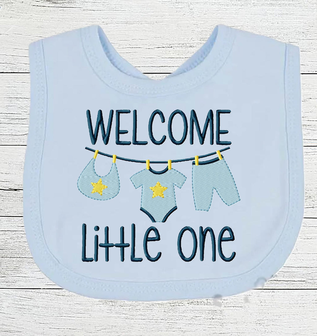 Funny Baby Bib "Welcome Little One" Boy Girl Gift EMBROIDERED BABY BIB