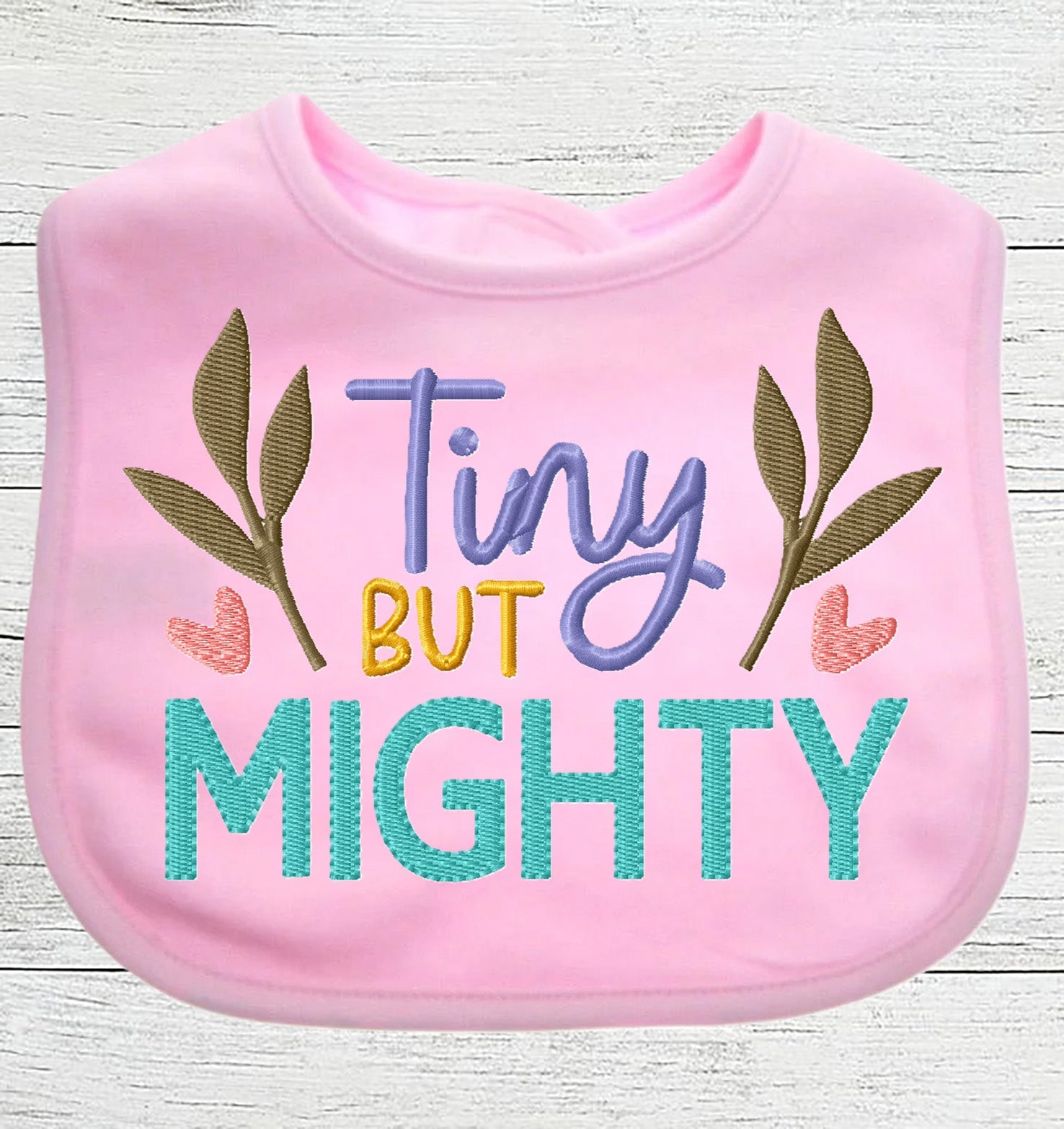 Funny Baby Bib "Tiny But MIGHTY" Boy Girl Gift EMBROIDERED BABY BIB