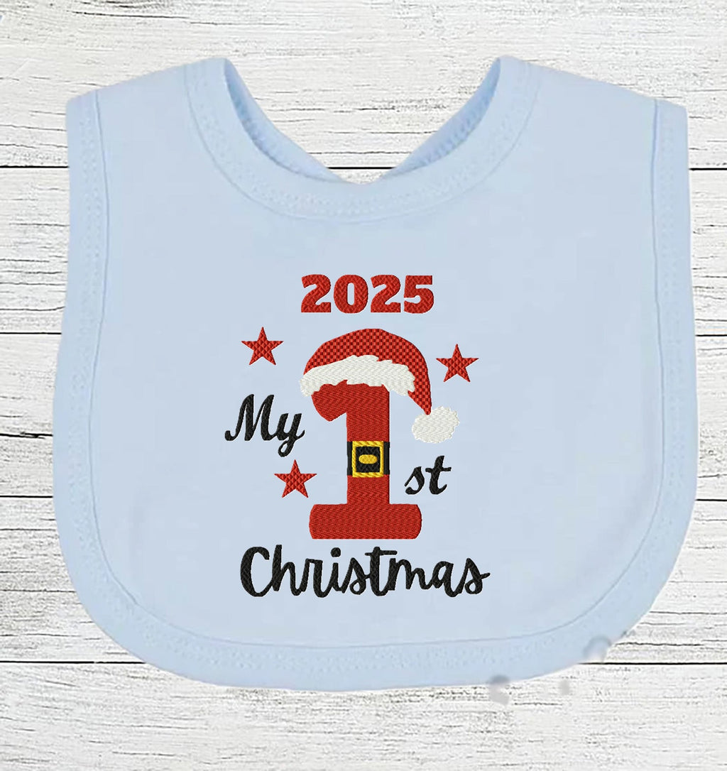 Baby Bib "2025 My 1st Christmas" Boy Girl Gift EMBROIDERED BABY BIB