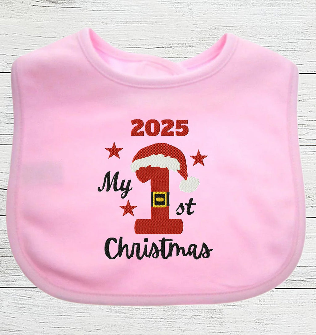 Baby Bib "2025 My 1st Christmas" Boy Girl Gift EMBROIDERED BABY BIB