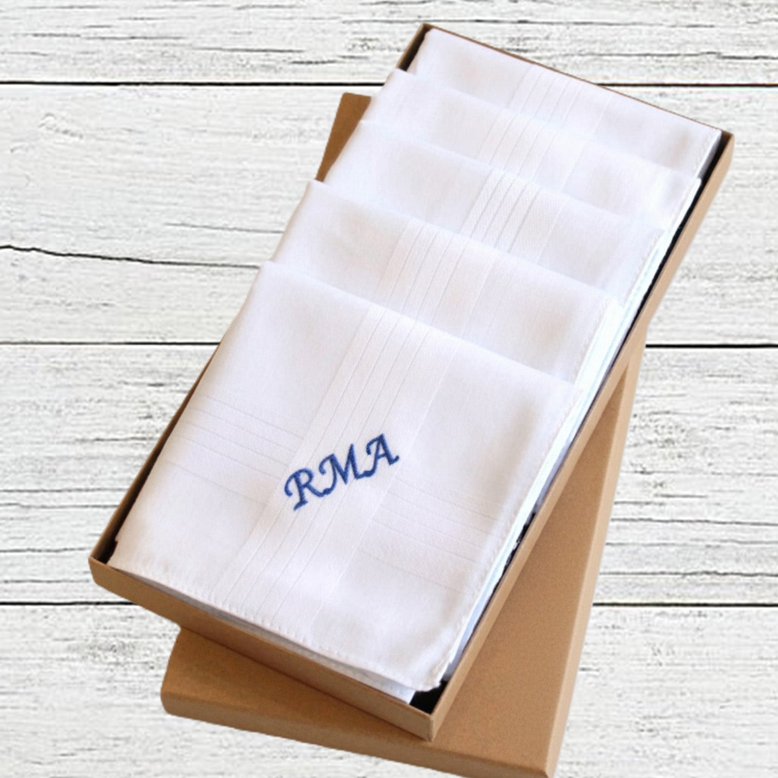 Five Mens Handkerchiefs: Personalised Embroidered Name or Initials, Gift Box Set of 5 Cotton Hankies, His Birthday Gift