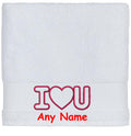 Personalised Embroidered I LOVE U Bath Towel  Name/text