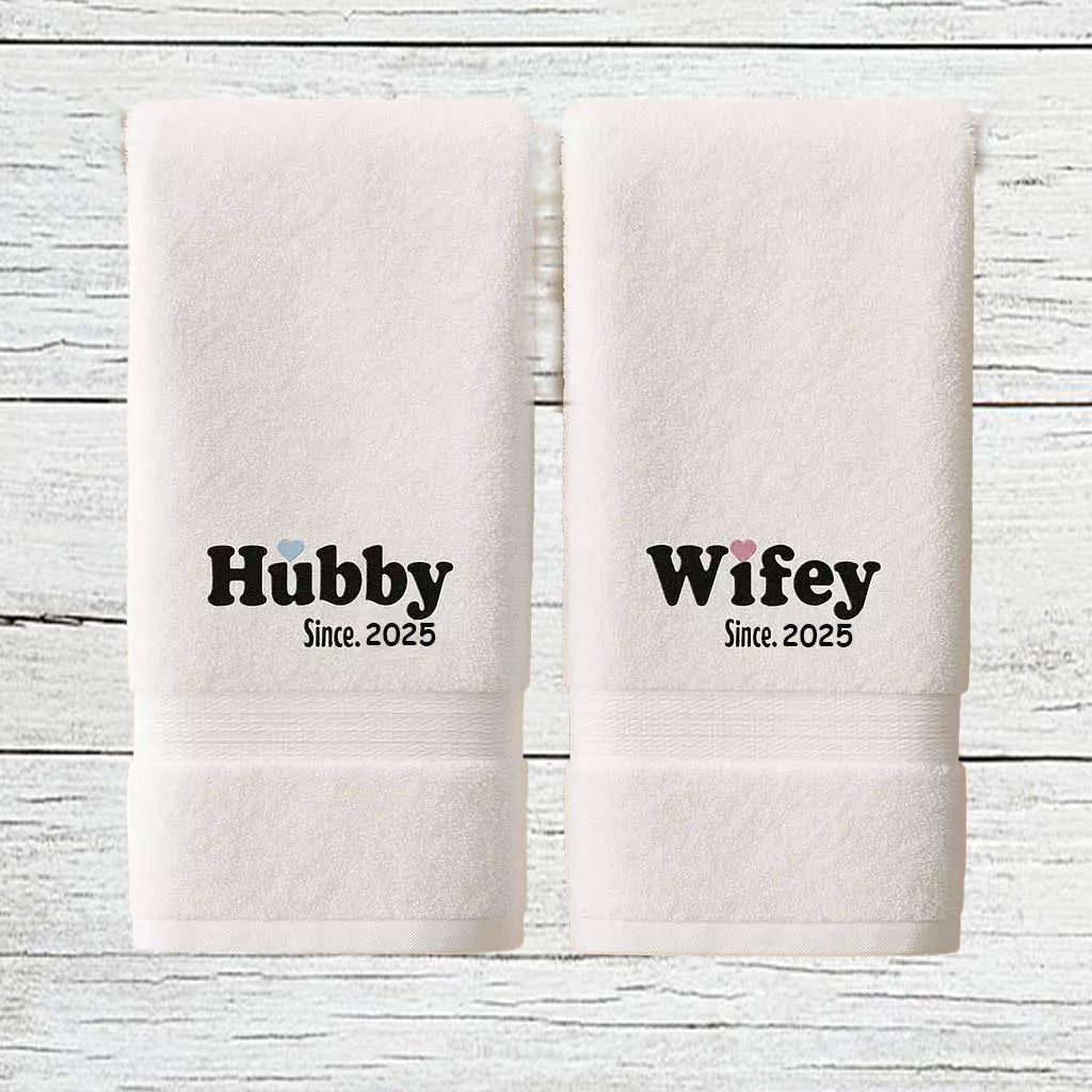 Personalised Hand Towels - His and Hers Towels Gift Set -  Embroidered on a Pair of Hand Towels